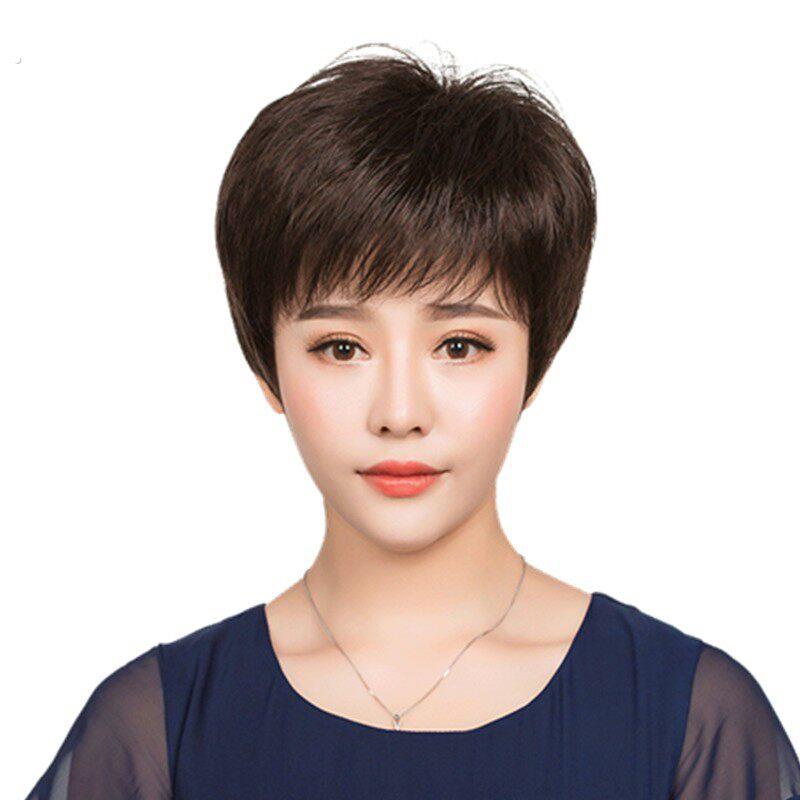 中老年妇女短发假发的母亲与全头饰蓬松自然逼真假发