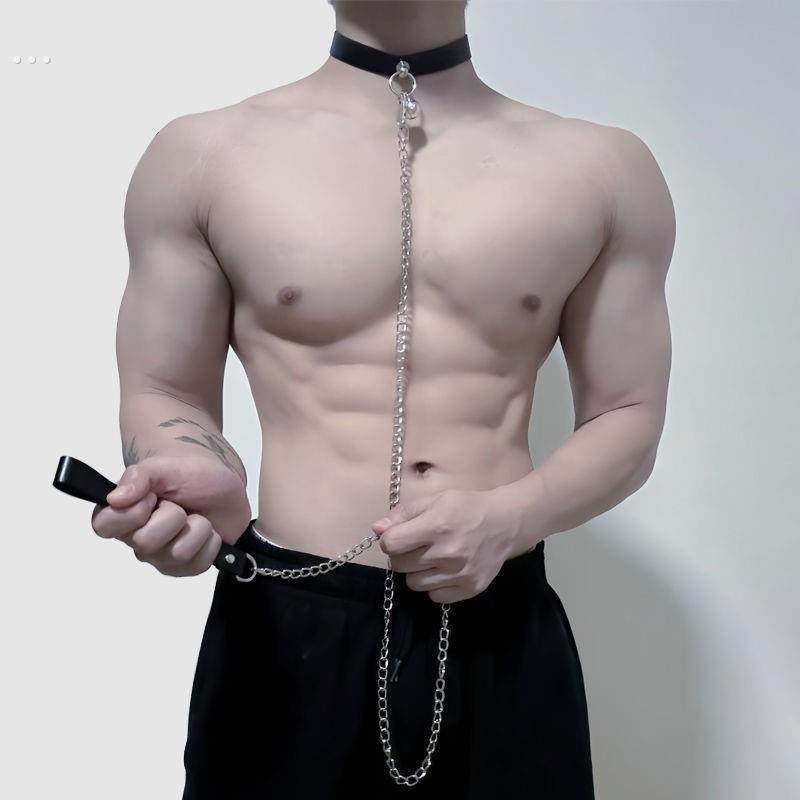 男生牵引炼项圈男M体育生S性感皮革脖套吊圈项炼狗狗铃铛颈环脖套