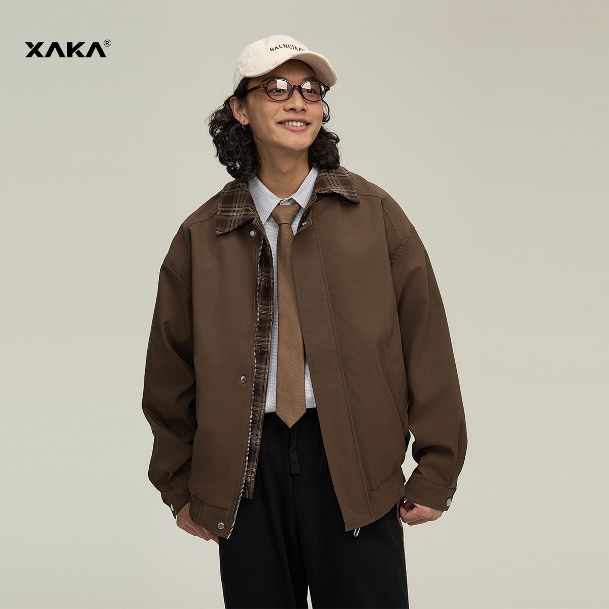 XAKA春季美式复古拼接假两件夹克