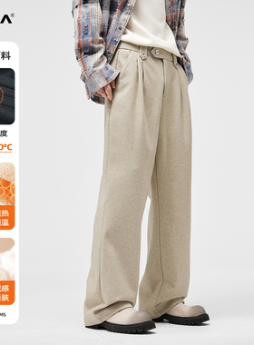 XAKA新钱风毛呢阔腿直筒休闲裤男日系复古宽松垂感双褶设计西装裤
