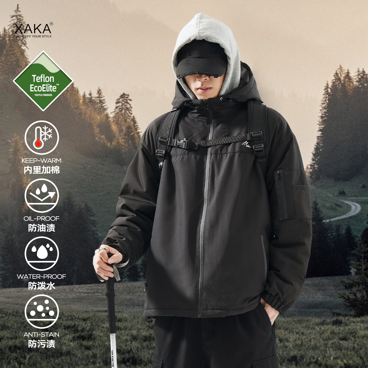 加棉加厚棉衣撞色拼接冬季外套