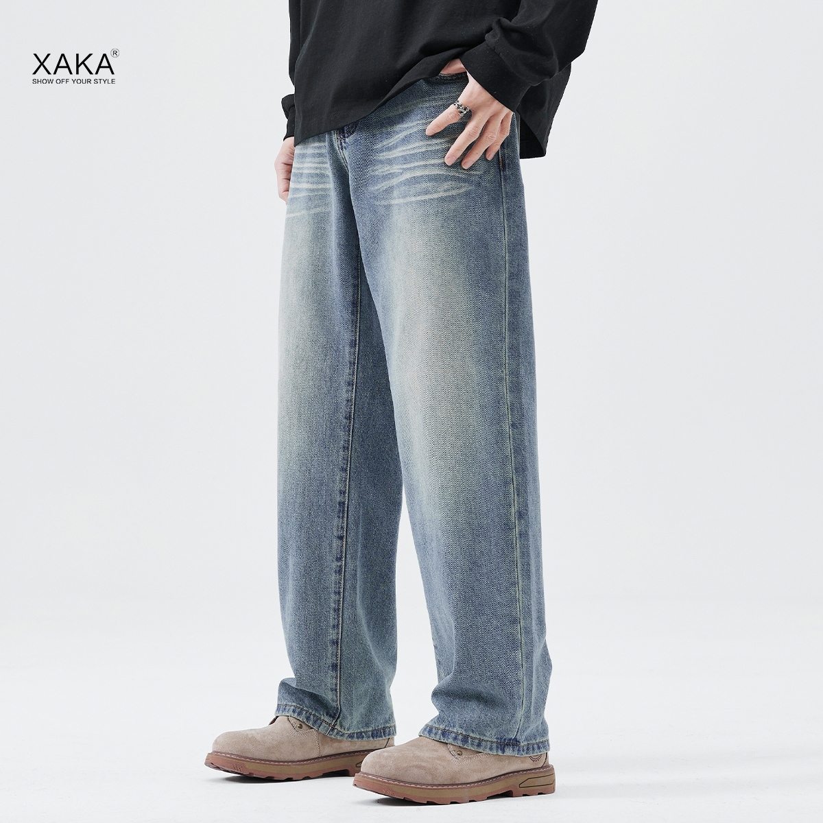 XAKA春季直筒宽松牛仔裤