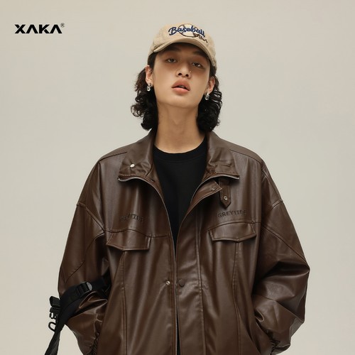 XAKA潮立领PU皮衣青春流行
