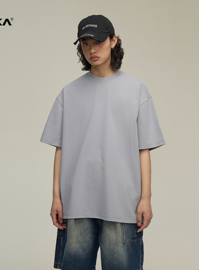 XAKA 260g复古小领口索罗娜短袖t恤男宽松纯色打底衫凉感速干半袖