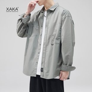 衬衫 男长袖 纯棉工装 XAKA春季 休闲百搭衬衣设计感口袋上衣外套潮流