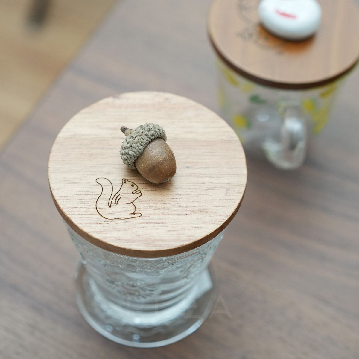 日式杯盖实木质可爱松鼠榛果松果樱花兔子马克杯盖子带吸管孔杯盖