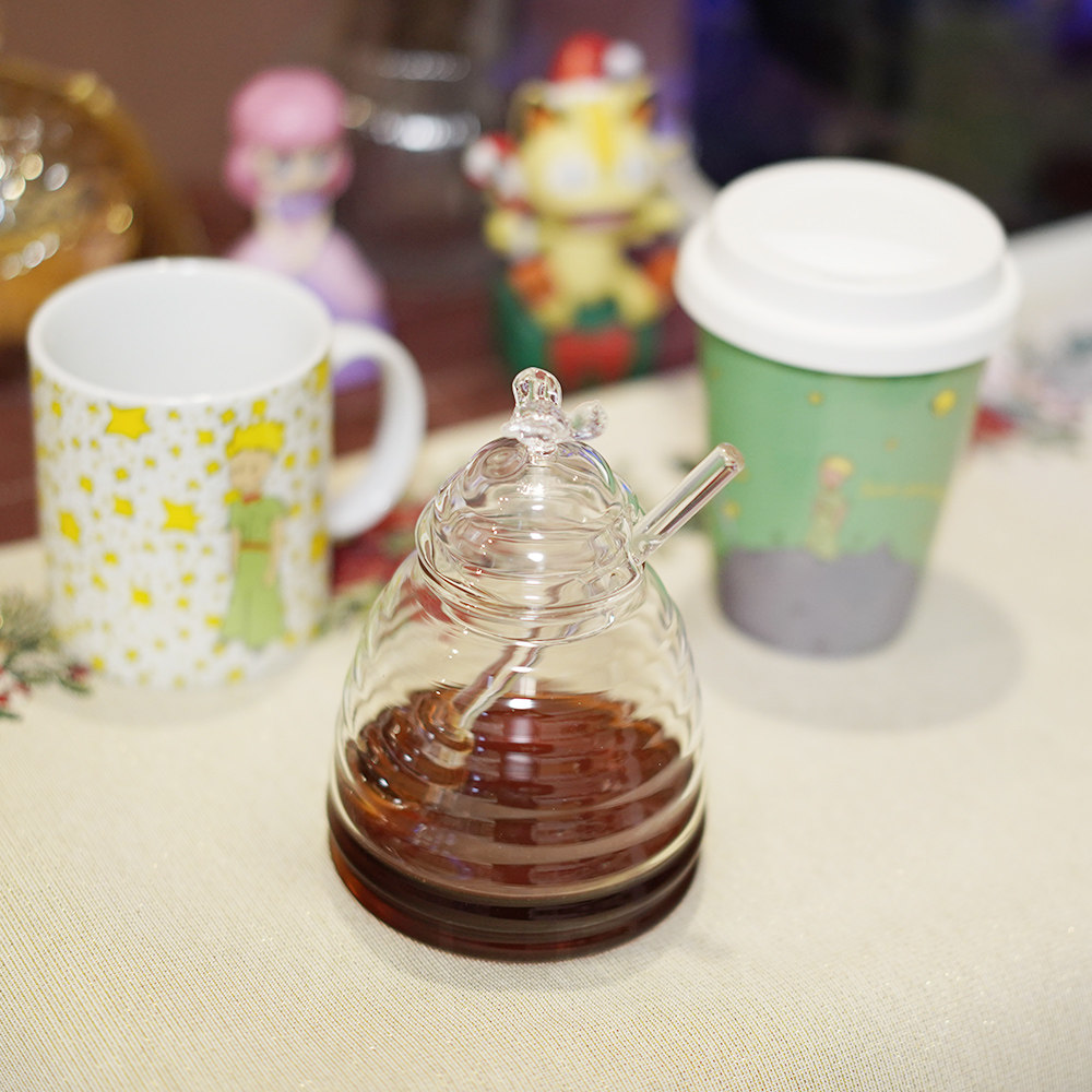 外贸出口正品可爱精致透明玻璃蜜蜂造型带盖蜂蜜壶糖浆瓶果酱罐子