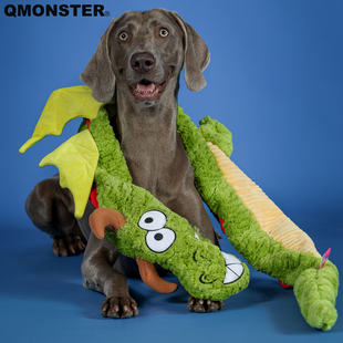 Qmonster响纸恶龙玩具宠物狗狗发声拔河互动毛绒金毛边牧中大型犬