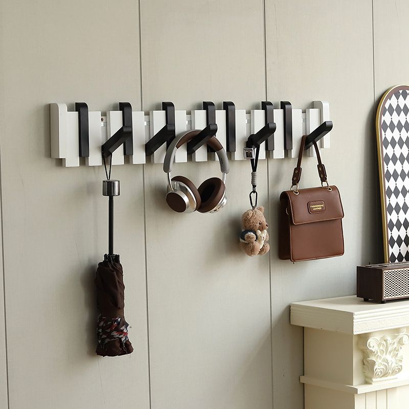 钢琴键挂衣钩实木玄关创意卧室门口墙上壁挂入户进门衣帽挂衣架