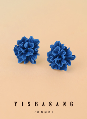 冷淡风克莱因蓝色花朵耳钉新款2025爆款高级感耳环女港风气质耳饰