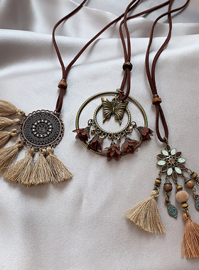 z9饰品新中式长裤流苏蝴蝶项链女