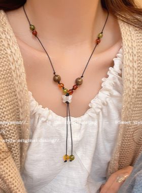 z9饰品轻奢复古串珠蝴蝶项链女款