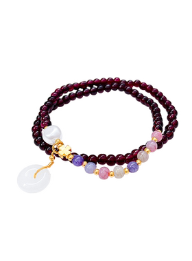 z9饰品复古红色串珠平安扣手链女