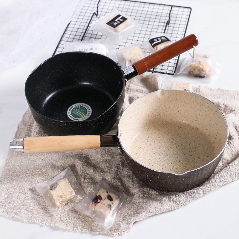 日式麦饭石涂层雪平锅奶锅牛轧糖雪花酥奶枣不粘锅平底锅日式料理