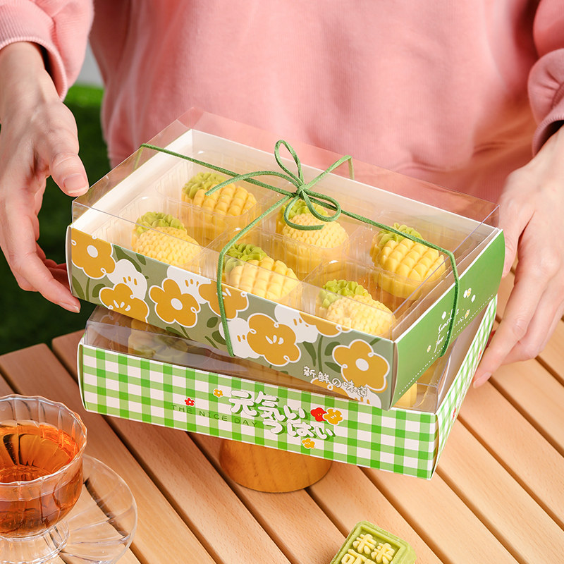 绿豆糕包装盒冰糕盒子透明甜品礼盒一次性蛋挞饼干西点纸托打包盒