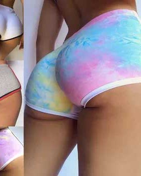 扎染风格短裤女士电臀twerk jazz弹性瑜伽荧光亮面高弹性全包臀