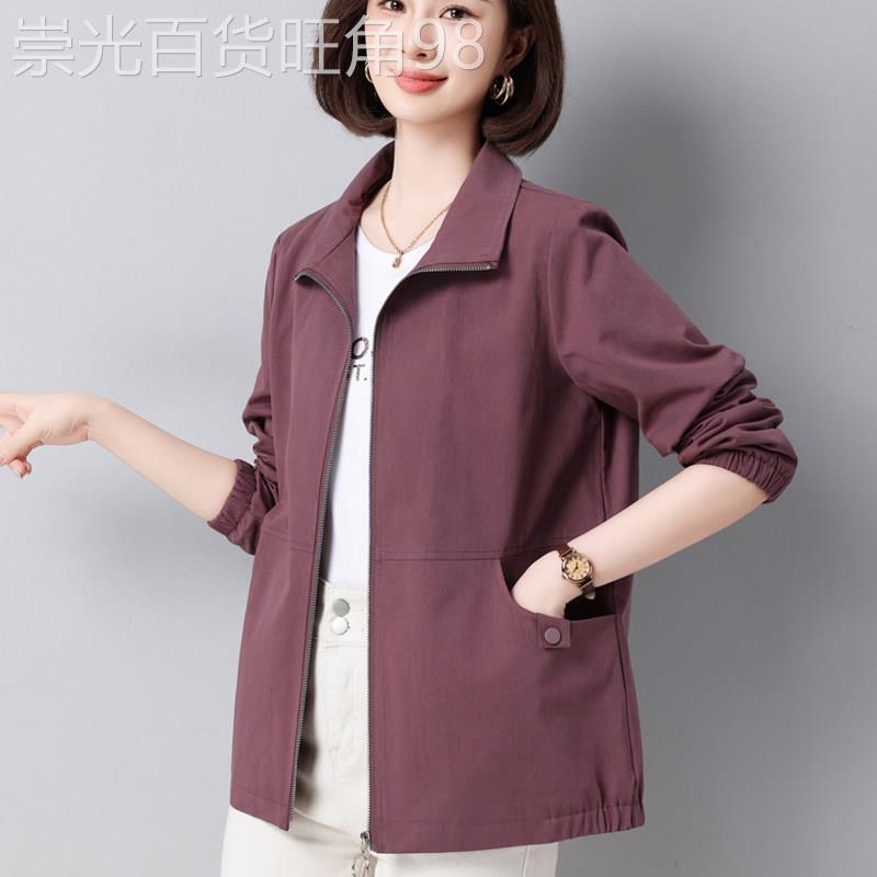 中年妈妈纯棉休闲立领夹克外套女士春季薄款2026新款宽松大尺码风图片