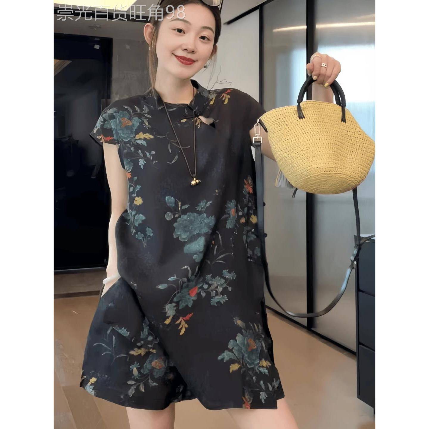 欧洲站民族风格旗袍时尚套装2025夏季女装大码高端上衣短裤两件套