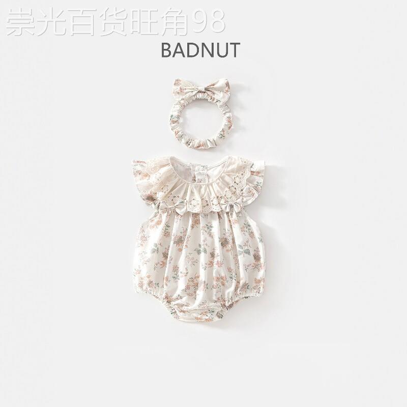 法国BADNUT婴儿衣服小月龄夏季娃娃领包屁衣女宝宝夏天爬服连身衣