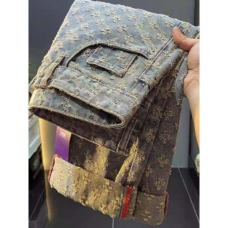 美式高端牛仔裤男欧洲站秋冬高端潮牌百搭休闲宽松直筒阔腿长裤子