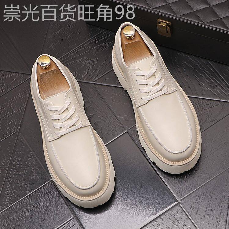 2025年夏新款男鞋子白色休闲鞋皮鞋厚底增高时尚潮男百搭个性单鞋