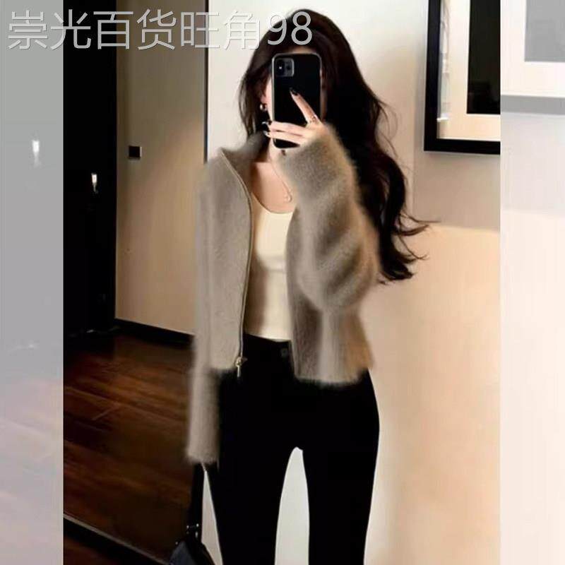 加厚短款拉链毛衣开衫外套女秋冬欧货高级感小个子穿搭软糯针织衫