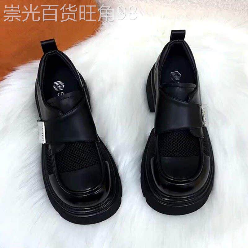 香港厚底网面乐福鞋女2026夏新款真皮镂空透气网鞋小皮鞋松糕单鞋