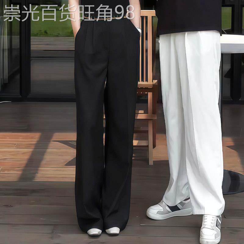 黑色西装裤女冬季2025新款腰头绣花高腰显瘦设计感直筒压褶长裤