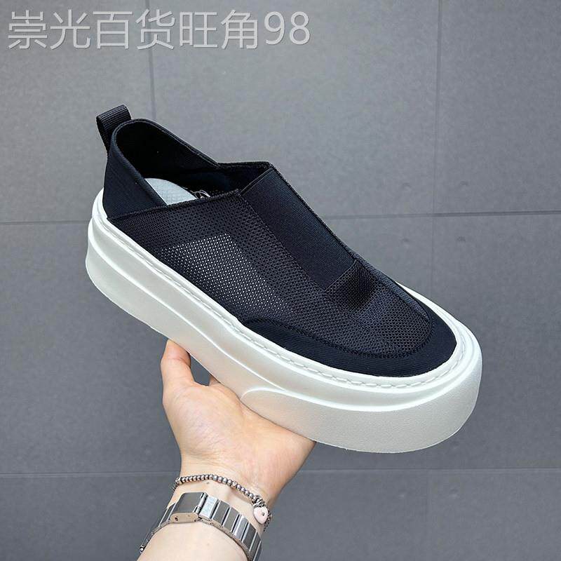 潮牌网面休闲懒人乐福鞋男士2026夏季新款一脚蹬厚底增高复古板鞋