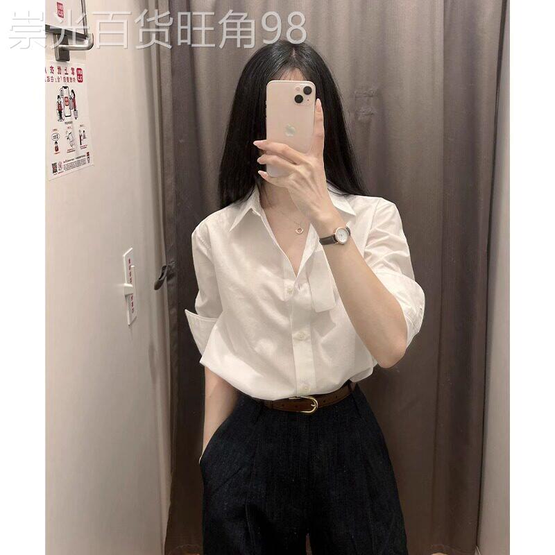 法式Polo领衬衫女夏新款薄款宽松显瘦气质设计感小众百搭上衣衬衫