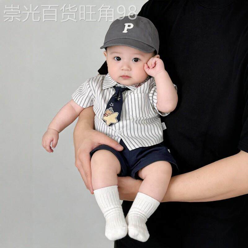 法国BADNUT男宝夏季套装2026新款新生宝宝短袖帅气婴儿学院风衣服