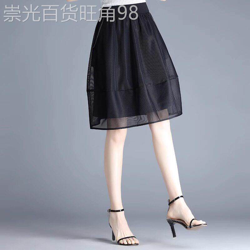 黑色网纱半身裙女夏季2026新款高腰a字显瘦灯笼裙子气质蓬蓬短裙