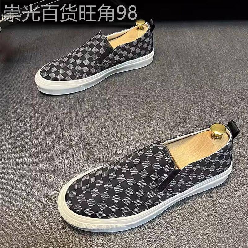 男鞋夏季透气2026新款乐福休闲鞋子潮鞋一脚蹬帆布鞋男士运动板鞋