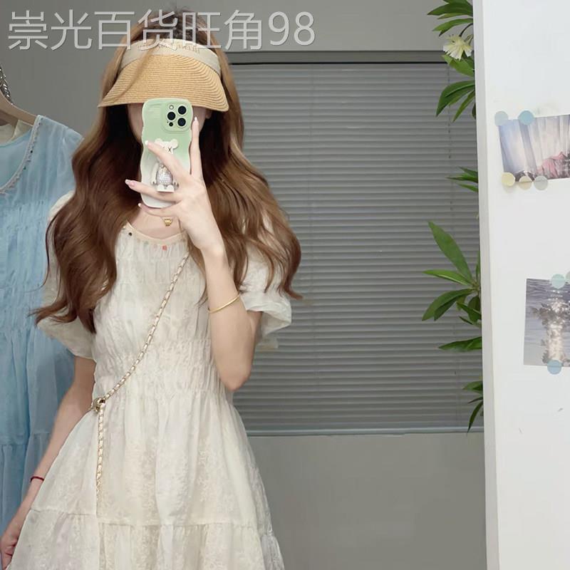 法式蕾丝花边白色连衣裙女2025夏季新款温柔风独特漂亮收腰长裙子