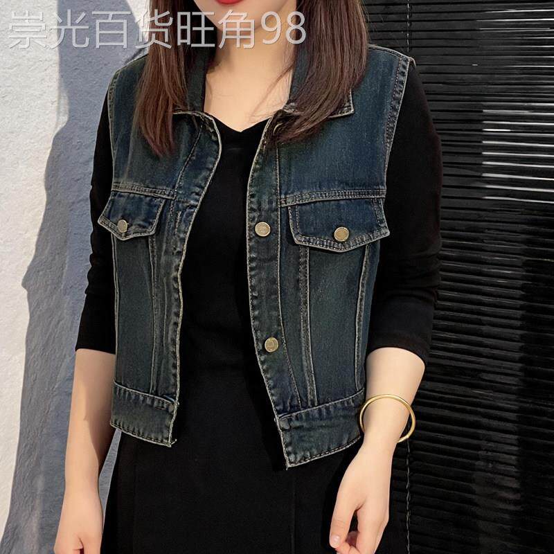 复古休闲怀旧蓝色马甲外套女2026秋季新款欧货背心夹克短款外套潮