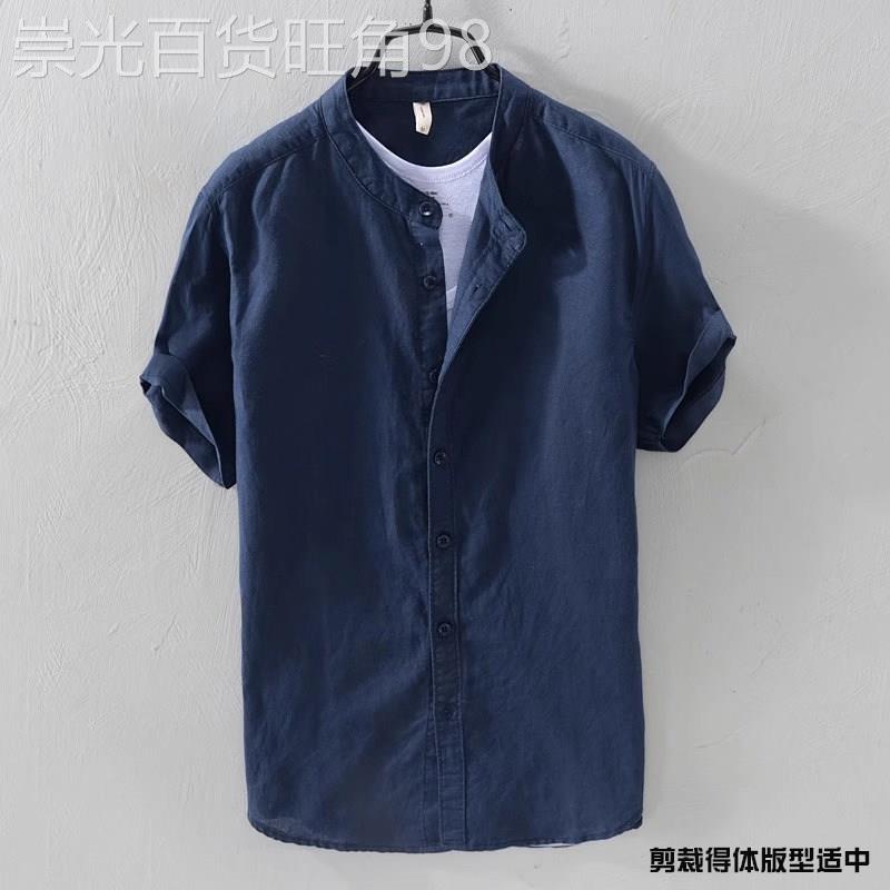 新中式亚麻短袖衬衫男士2026新款夏季薄款宽松中国风棉麻衬衣男款