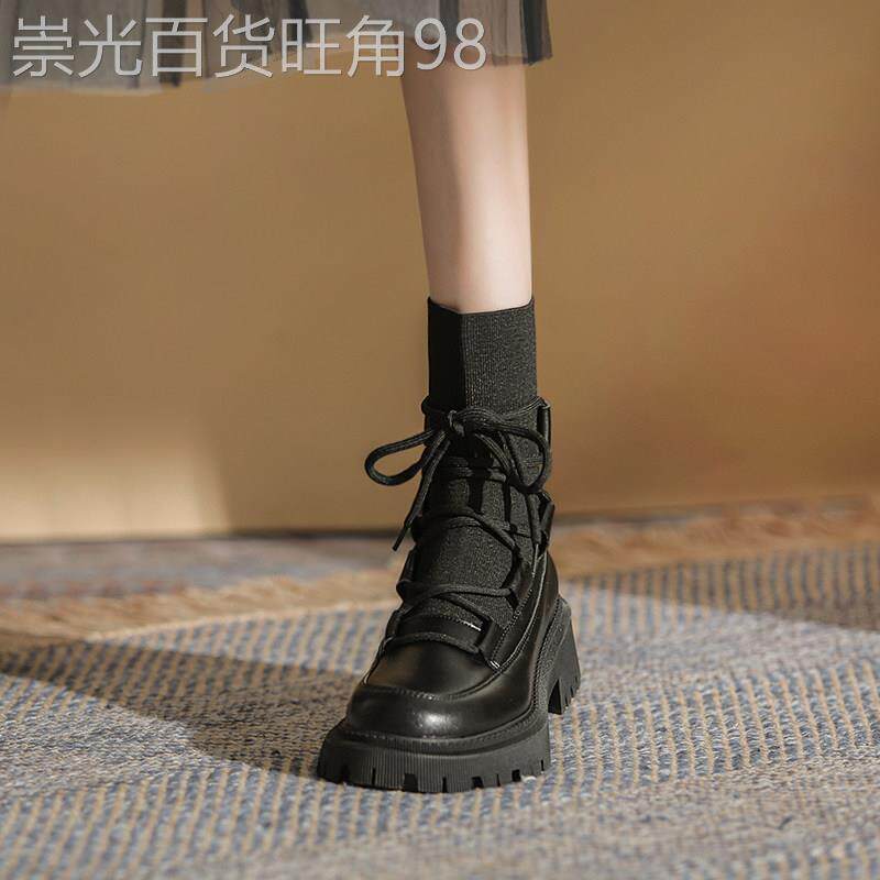 真皮马丁靴女春秋单靴2026年新款爆款厚底英伦风弹力袜骑士短靴子
