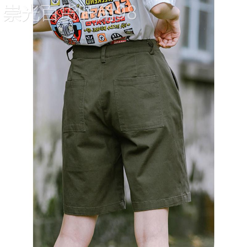 军绿色工装短裤女夏外穿高腰显瘦美式五分裤大尺码休闲a字阔腿五
