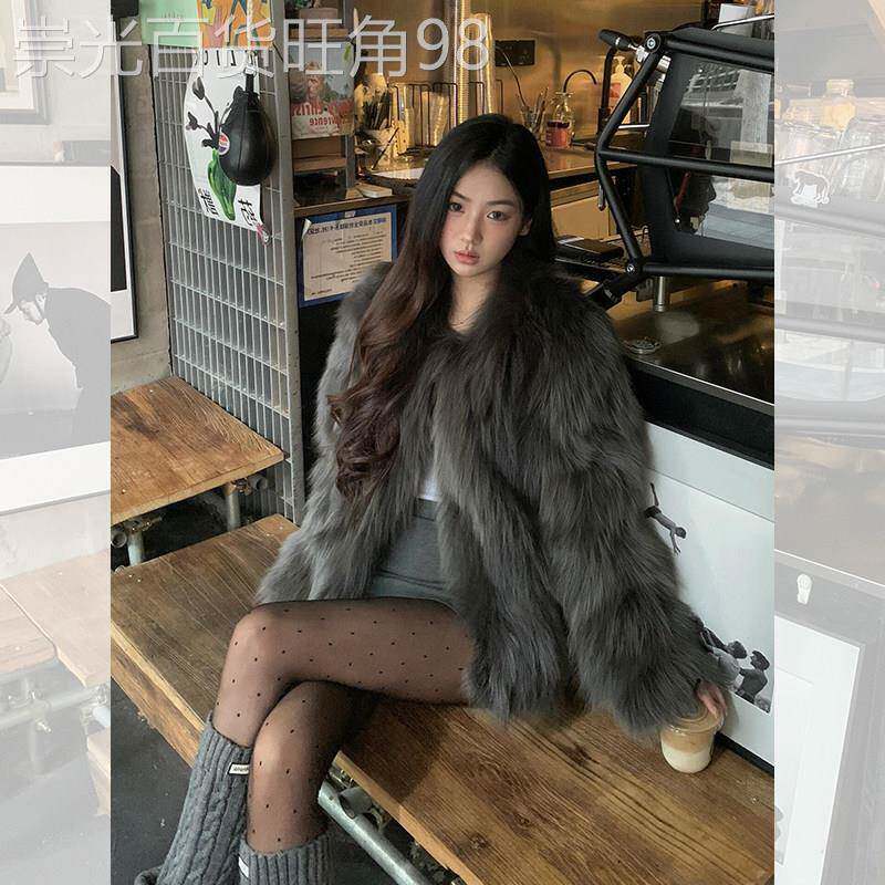 灰色仿狐狸毛环保皮草外套女春季2026新款短款皮毛一体毛毛绒大衣