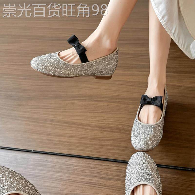 香港羊皮水钻芭蕾内增高单鞋女2026夏新款一字带浅口法式玛丽珍鞋
