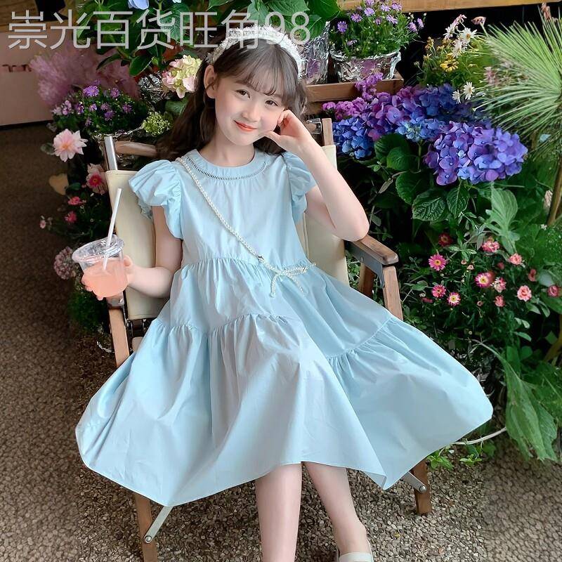 法国BADNUT女童洋装夏季2026新款儿童小清新风中大童泡泡袖长裙