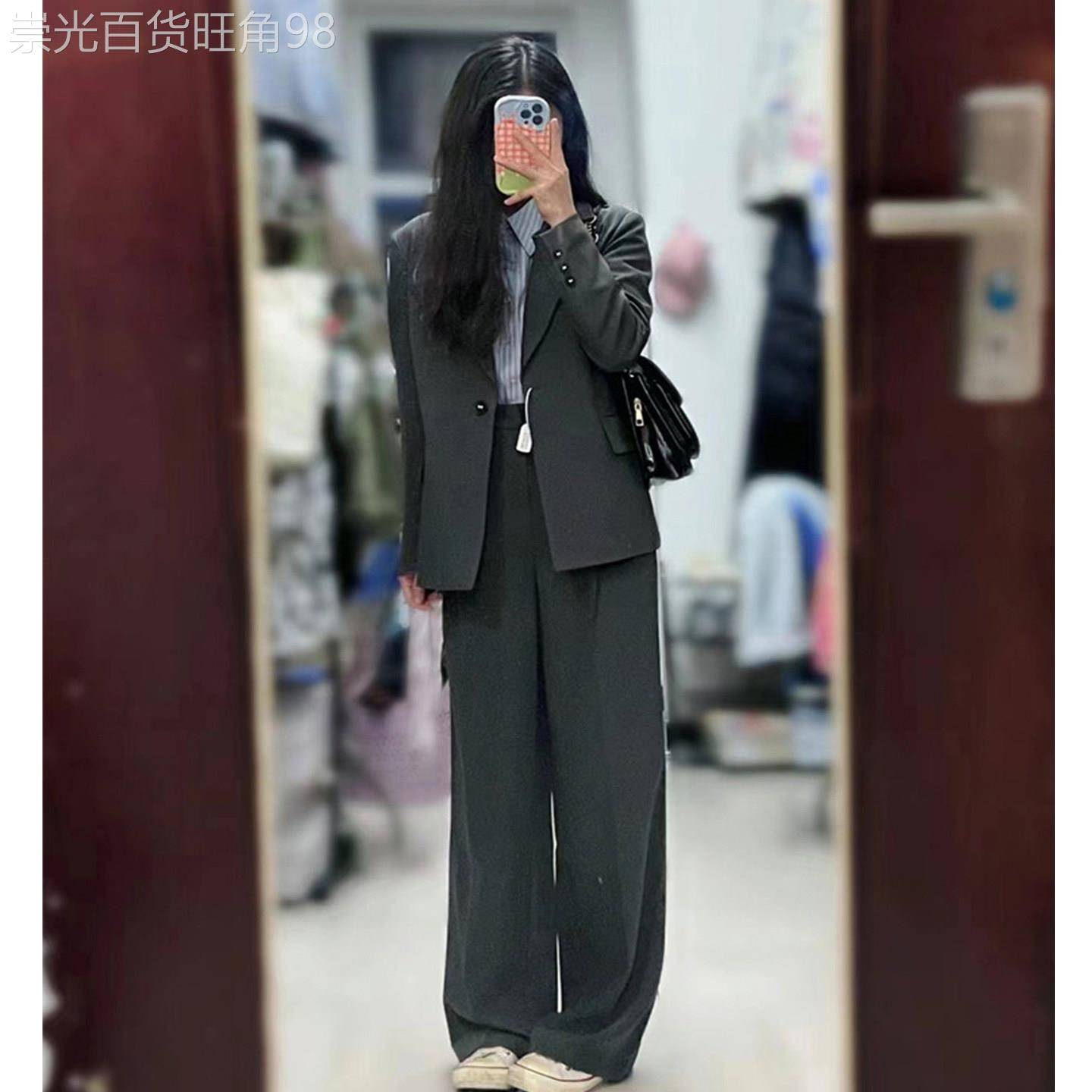 欧洲站女春夏气质灰色面试职业西服套装高端通勤工作服西服两件套