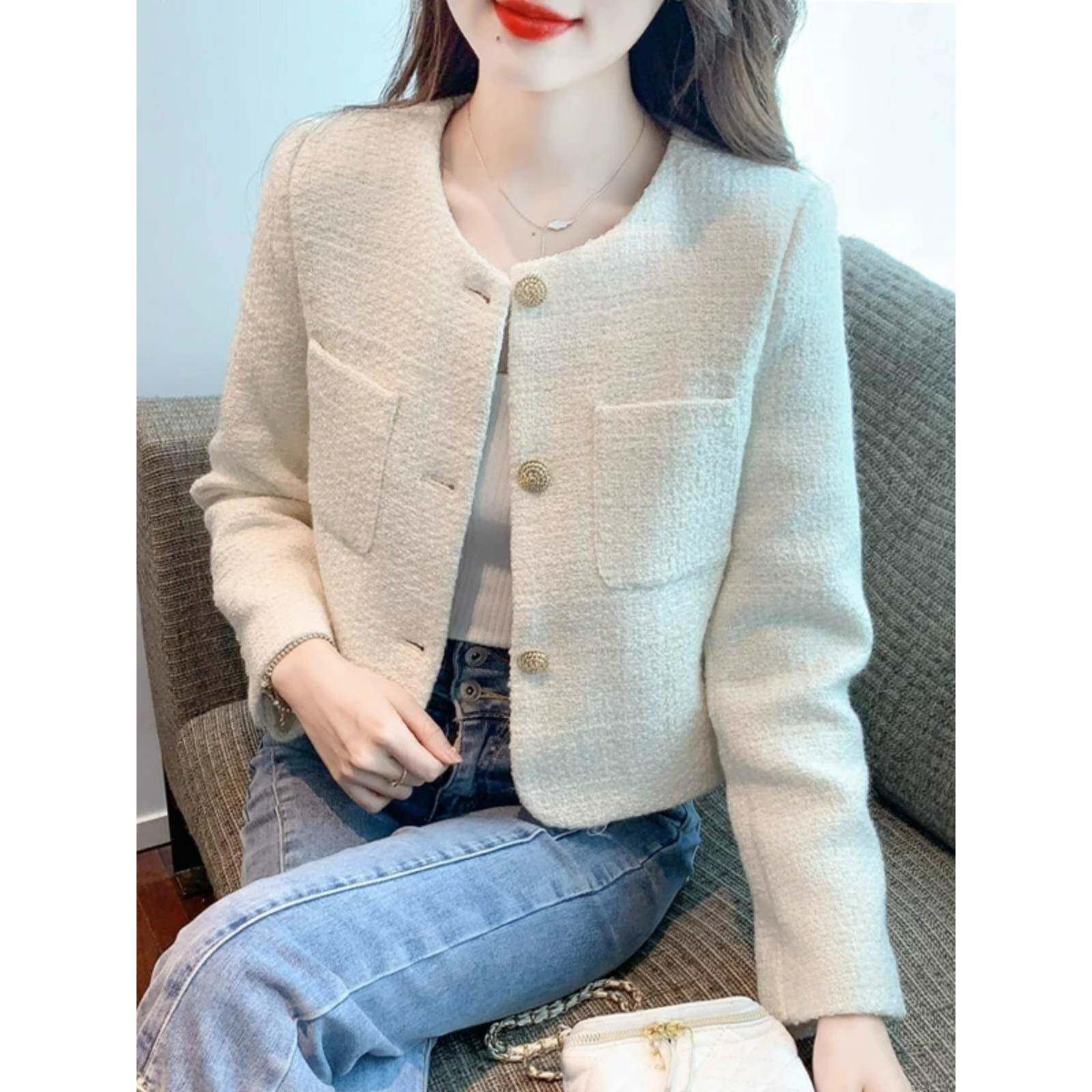 法式白色小香风外套女春秋2025新款高级感气质女装小个子短款上衣