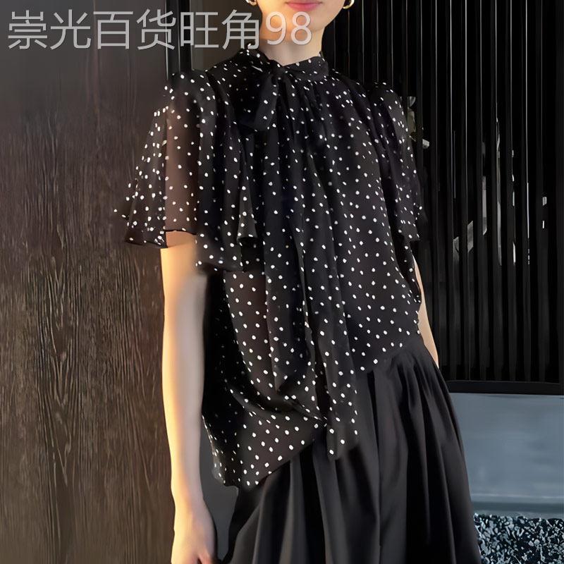 法式小众轻熟风黑色波点衬衫女2026春季新款宽松显瘦气质百搭短袖