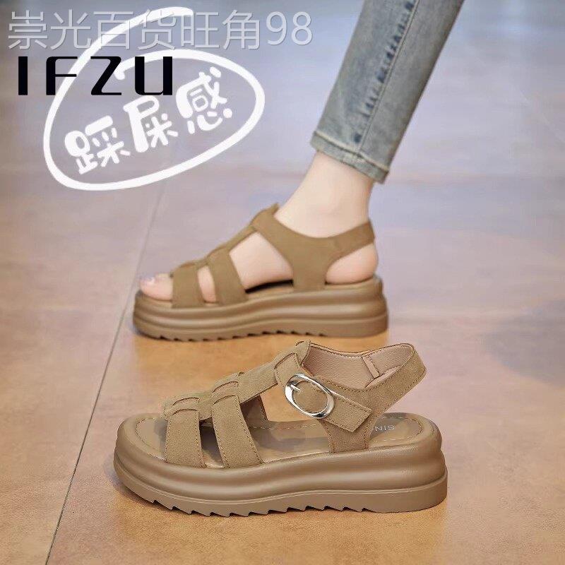 真皮罗马凉鞋女夏季2026新款踩屎感复古防滑软底猪笼鞋厚底沙滩鞋