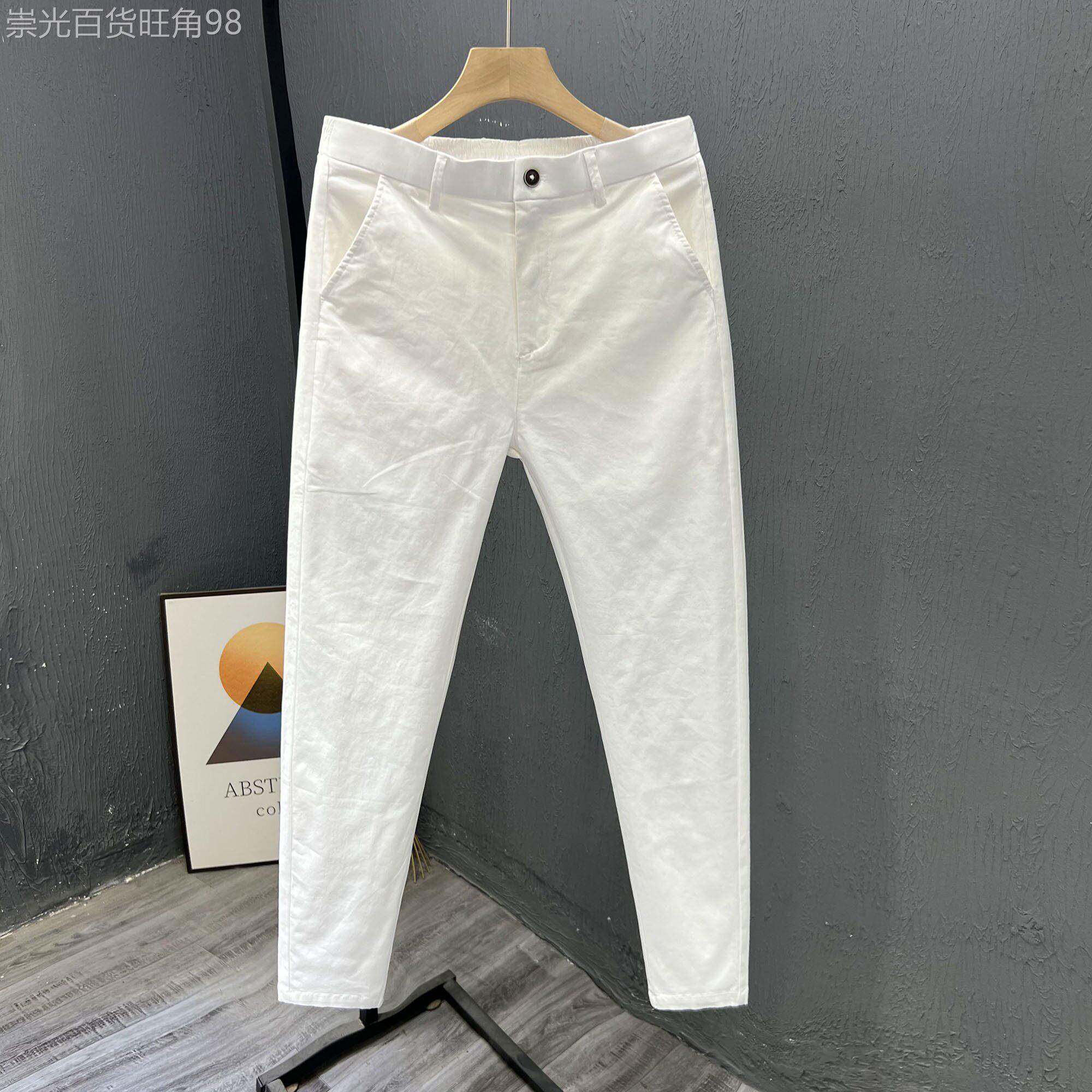 MK薄款直筒休闲裤男2026年夏季新款高端修身百搭纯色男士九分裤潮