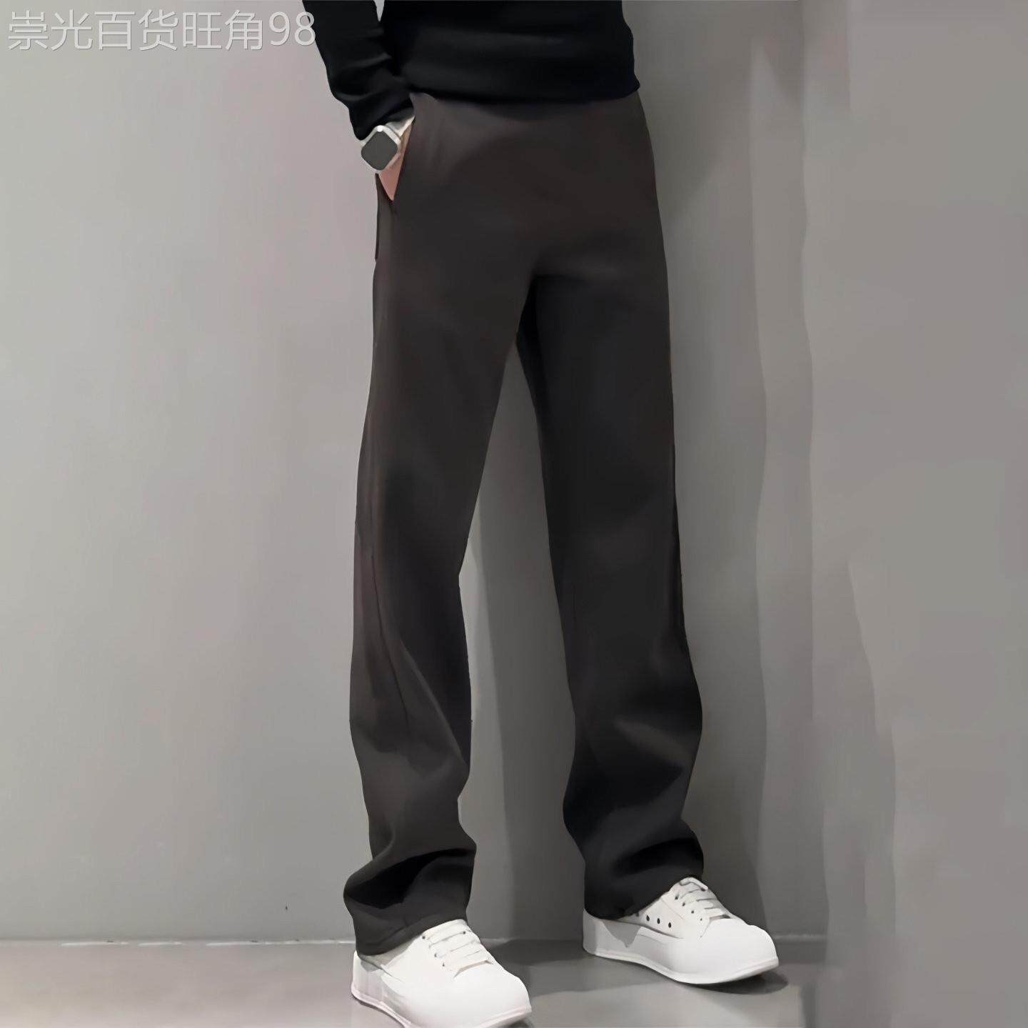 高端直筒宽松弯刀休闲裤男士2026新款春秋季加绒加厚牛仔裤子男款