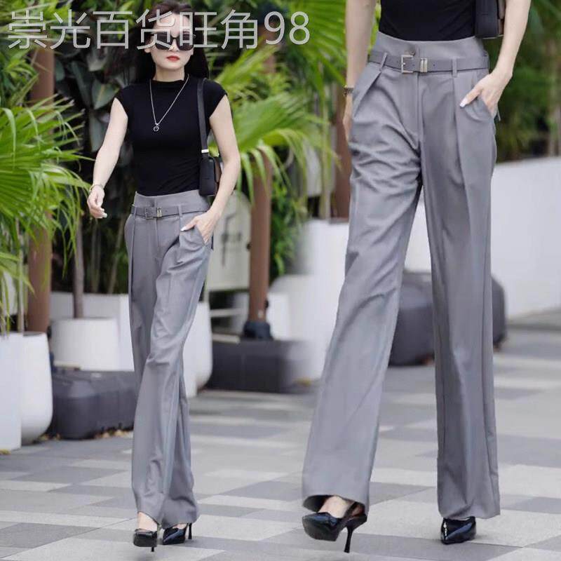 灰色西装阔腿裤女夏季薄款2026新款高腰垂感直筒宽松小个子休闲裤
