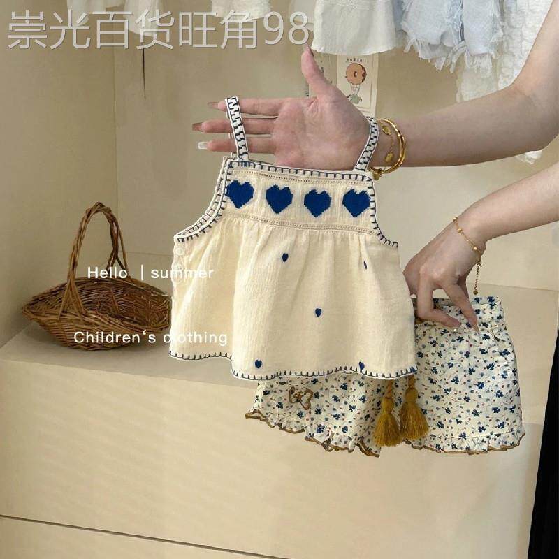 法国BADNUT婴儿童吊带短裤套装夏韩版森系女宝宝度假风两件套