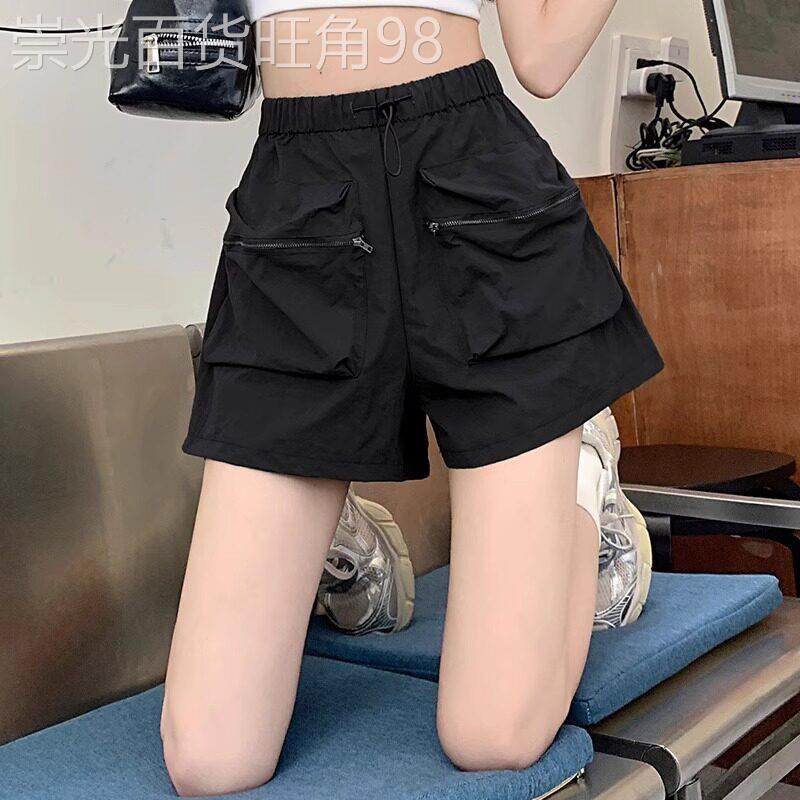 黑色工装短裤女2026新款夏季薄款爆款小个子高腰a字运动阔腿裤女